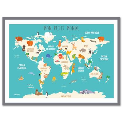 [A0720] - Children's Canvas 'Mon Petit Monde' Turquoise Multicolored - 40x30 Cm