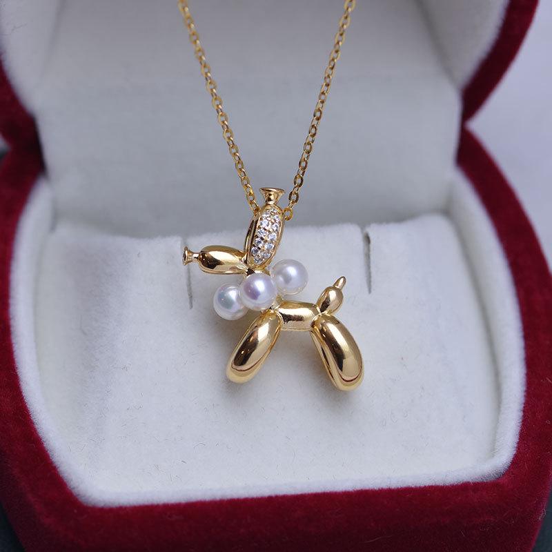 4-5mm Freshwater Pearl Pendant Necklace, S925 Silver, Balloon Puppy Design, Clavicle Chain