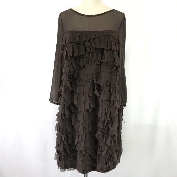 

Б/У/Сделано в Японии GK Италия Платье с прозрачными рукавами и многоярусной бахромой 11 Женский M-L Длины до колена Коричневый cBH627