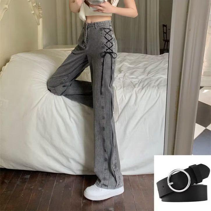 

Women s Light Denim High-Waisted Wide-Leg Pants - HyunA New Year Style, Petite Drape, Loose Straight-Leg, Floor-Length. 2X-Large