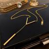 Stainless steel V-shaped long sexy Clavicle Necklace Ladies and girls stainless steel Gold colour chain Necklace  Party jewelry