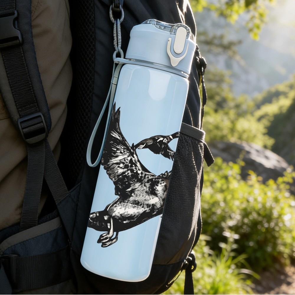 1PC Wild Duck Hunting Graphic 750ml sports water bottle leakproof straw lid outdoor office home