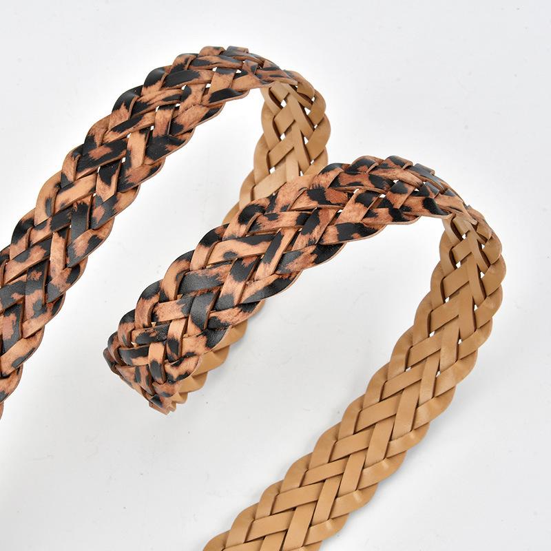 European and American Style New Alloy Pin Buckle for Women Leopard Print Belt Hand-woven Hole-free Versatile Decorative Belt for Women