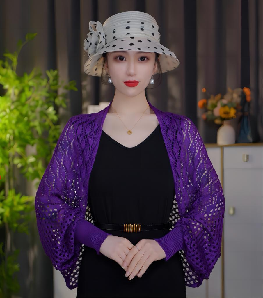 Summer fashion hollow-out knitted shawl women's thin solid color temperament versatile blouse bat sleeve knitted top