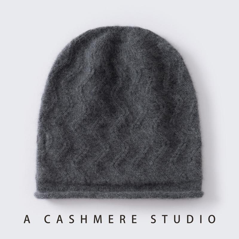 Autumn and Winter New% Pure Cashmere Hat for Men and Women Warm Knitted Casual Crimped Wool Hat