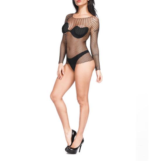 Women Sexy Bodystocking Hollow Out Transparent Grid Stretchable Slim Nightwear for Home