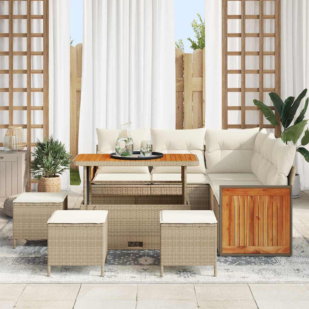 Garden Sofa Set with Cushions 9 pcs Beige and Cream Poly Rattan