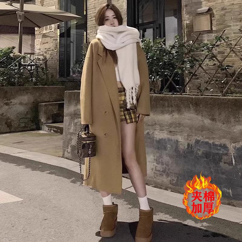 Front Shoulder Double-sided Wool Coat Women's Medium and Long, Autumn and Winter Black and Gray Woolen Coat