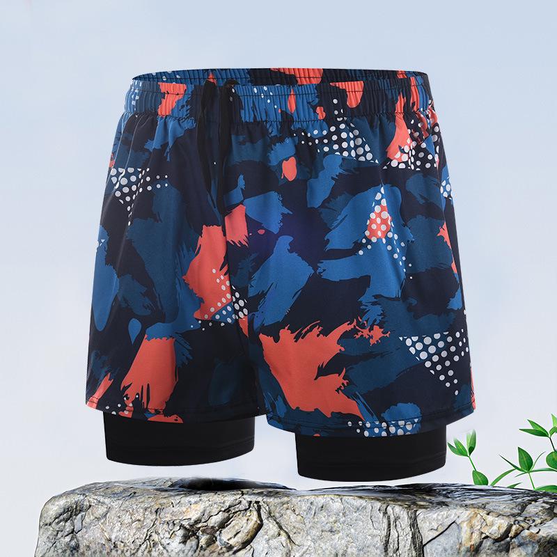 Men's Quick-Dry Double-Layer Loose-Fit Printed Swim Trunks