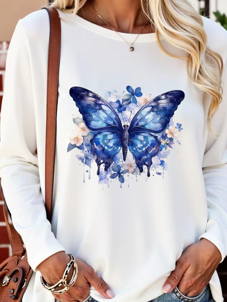 (Asian Size) sweet flower lovely Long Sleeve T Shirt Tee Lady Printed o-neck Women Female Clothing Casual Fashion Top Graphic T-shirts