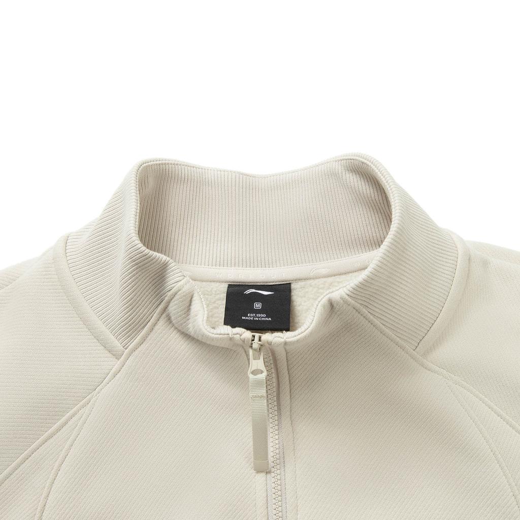 Li Ning Fitness Series Fleece Warm Lock Temperature Dry Loose Stand Collar Sweatshirt Women Sweatshirt AWDV946-3