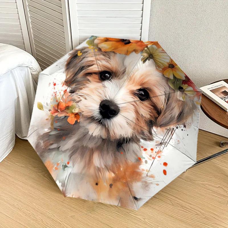 1pc Floral Puppy Portrait Umbrella with Plastic Handle,Suitable for All Seasons Home Travel Outdoor UmbrellaDD419