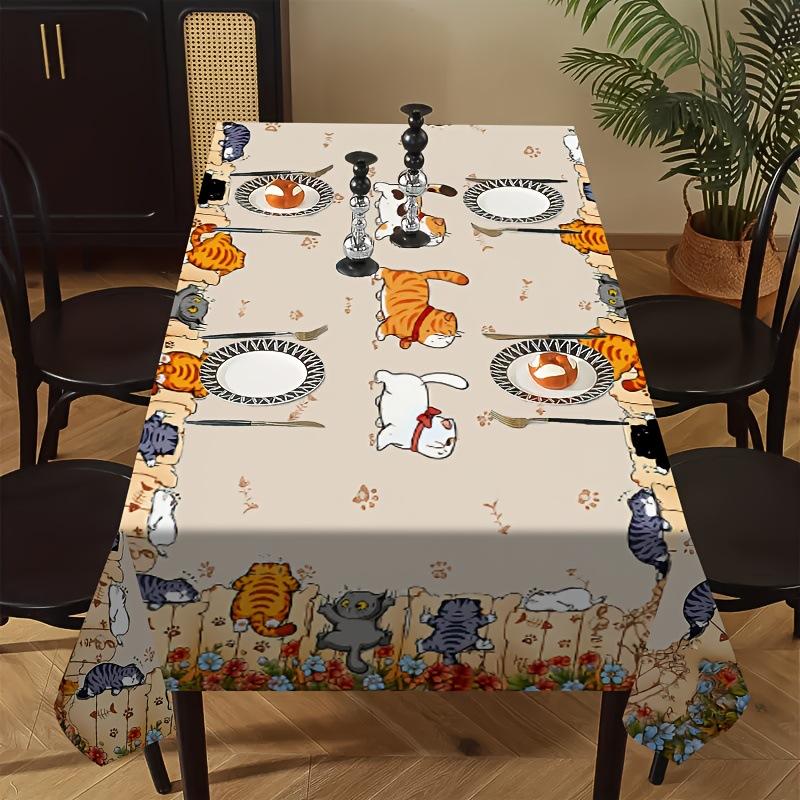 Temu Cartoon Cat Pattern Rectangular Tablecloth Light Luxury High Sense Free Labeling Jit