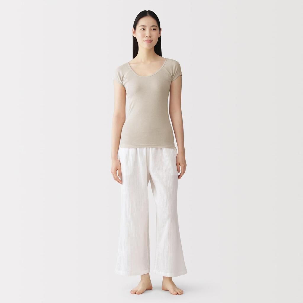 MUJI Light Cotton French Sleeve Top with Sand Size S Women's Sweat-Absorbing Pads, Beige, (FCC11A6S)
