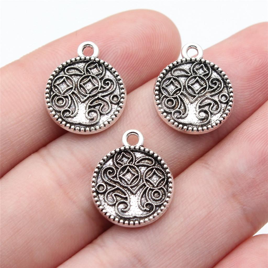 Charms Round Tree Of Life Pendants Vintage Jewelry Supplies QC109