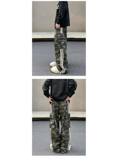 Men's Trendy Retro Vibe Distressed Camouflage Overalls - Slim, Straight, Flared Long Pants