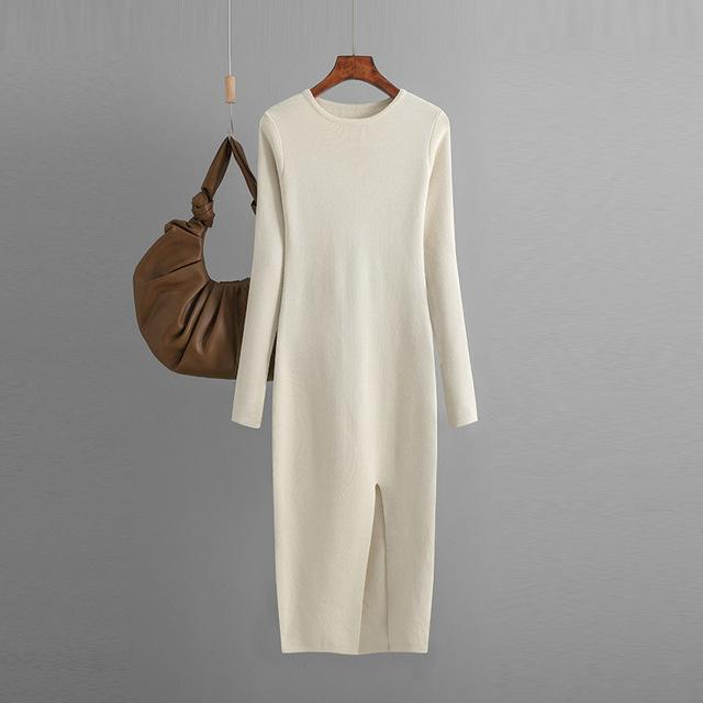 Elegant Dress Autumn Winter New Slim Fit Knitted Dress for Women Inner Wear and Outer Wear Long Sleeve Tight Hip Sweater Dress