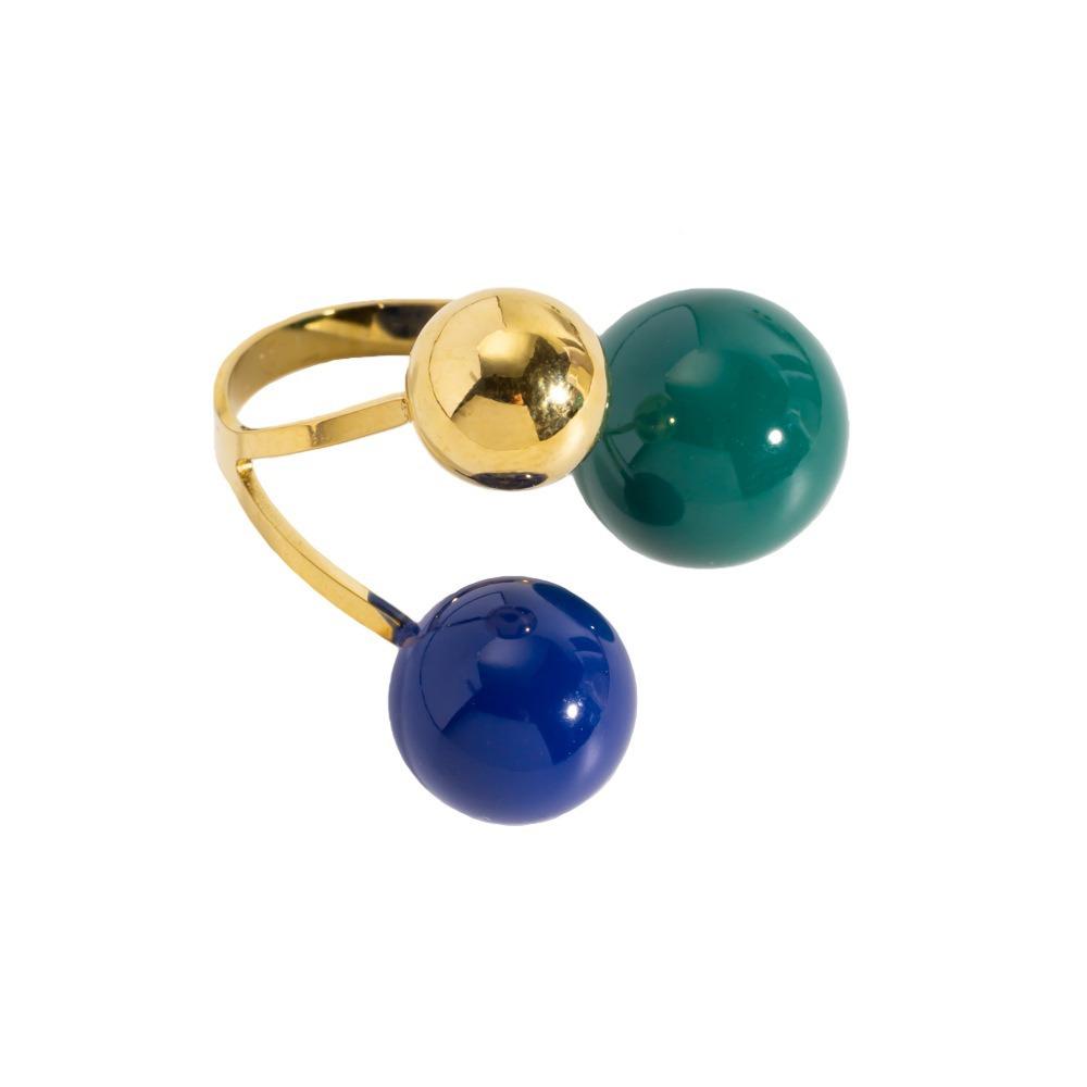 

Stainless Steel Open Ring Gold Plated Geometric Spherical Index Finger Ring Colorful Enamel Pearl Ring Women s Jewelry