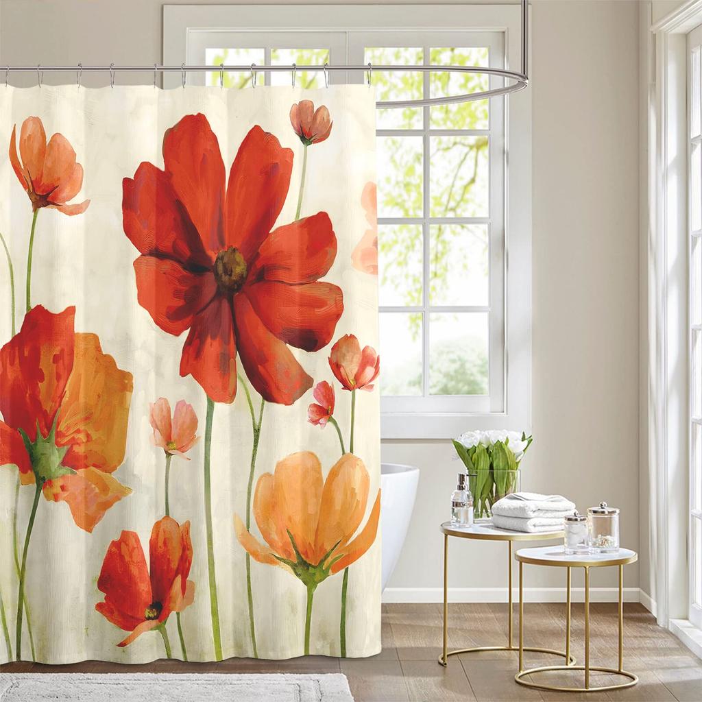 Mohnblumen Duschvorhang Rote Blume Duschvorhänge Für Badezimmer Botanisch Floral Badezimmervorhang Heimdekoration Mit Haken