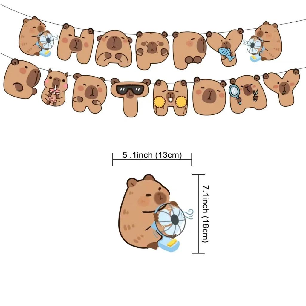 1set Cartoon Kapibala Happy Birthday Banner Capybara Hanging Garland for Kids Birthday Baby Shower Party Background Decor Party