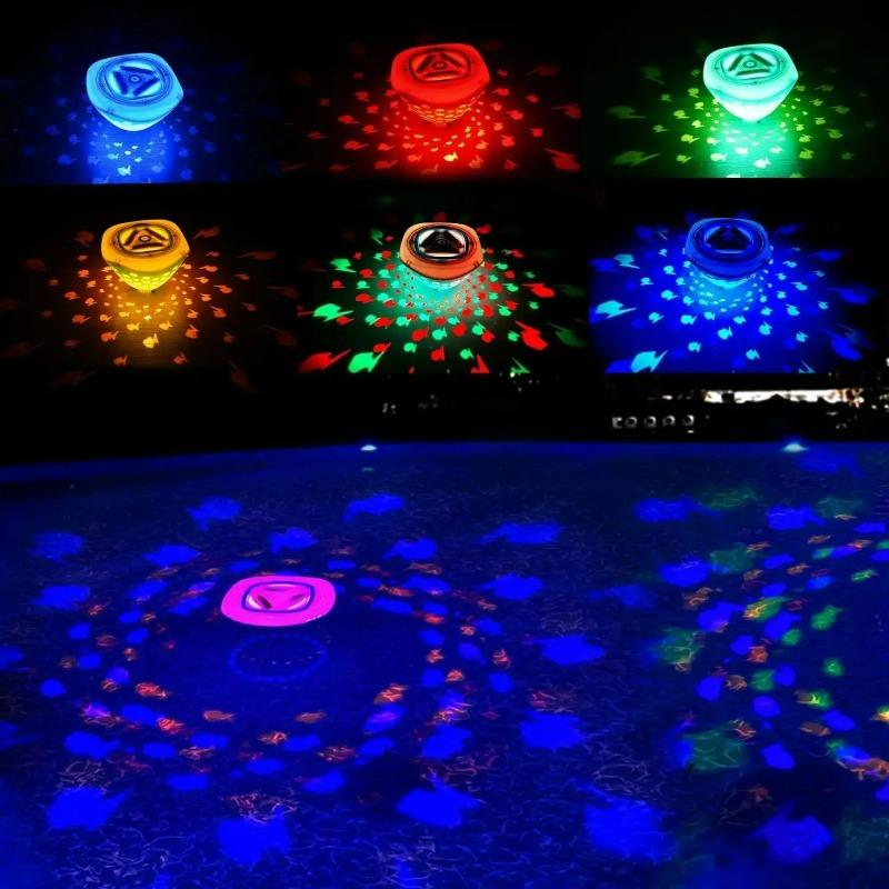 Fish Pattern Swimming Pool Fountain Projector Light Battery Operated Submersible LED Light for Pond Bathtub Hot Tub Spa Kids Gift Party Decor