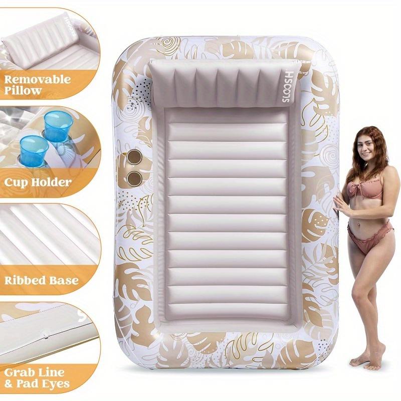 JOYFY Opblaasbaar Zonnebad Zwembad Lounger Vlot 215 x 145 cm Extra Groot Zwembadvlotten Volwassene met Kussen 4-in-1 Zonnebad Bad Vlotter