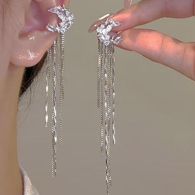 Long Tassel Ear Clips Without Ear Holes Women's Temperament Light Luxury Zircon Ear Bone Clips No Piercing Earrings
