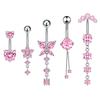 5Pcs/Set Heart Butterfly Chain Navel Ring Dangle Surgical Steel Piercing Jewelry Body CZ 14G Belly Ring for Women