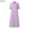ZANZEA Women Casual Turn Down Collar Short Sleeve Summer Shirt Dress