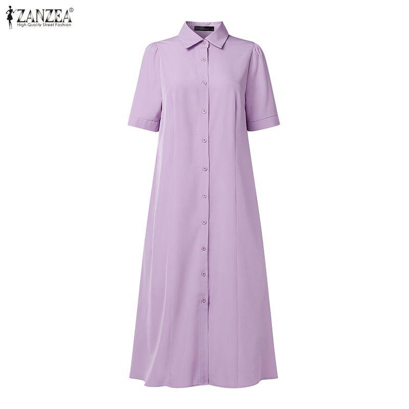 ZANZEA Women Casual Turn Down Collar Short Sleeve Summer Shirt Dress