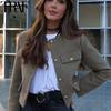 Fashion Women Cropped Jackets Autumn Winter Long Sleeve Blazer Jacket Textured Button Up Chic and Elegant Woman Jacket
