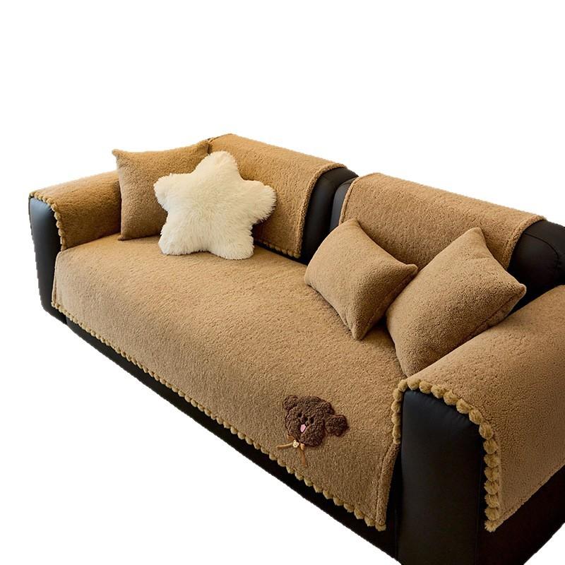 New One Piece Cute and High End Original Sofa Cushion for Autumn and Winter Teddy Fleece Anti Slip Sofa Cover Cover