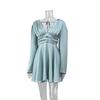European and American High-quality Satin Party French Horn Sleeve Solid Color Long Sleeve Women's High-end Evening Dress Dress