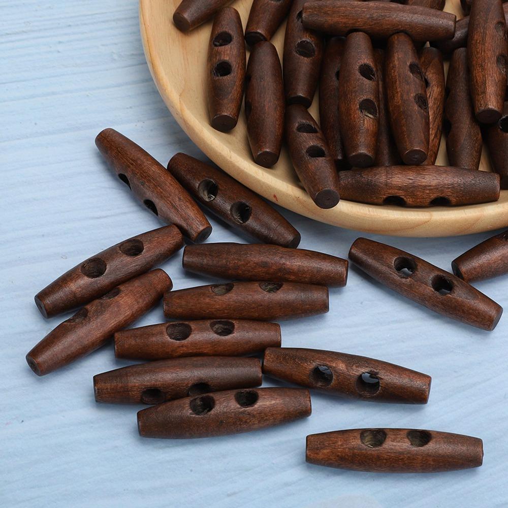50Pcs Dark Coffee Wood Toggle Buttons Olive Shape Sewing Buttons 2 Holes Buttons DIY Clothing