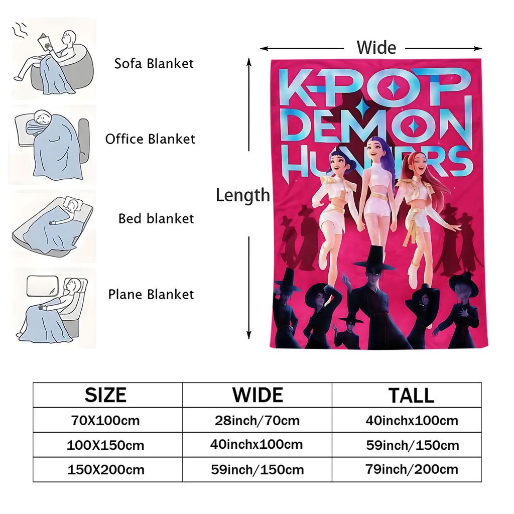 1PCS K Pop Demon Hunters Pink Plush Throw Soft Warm All Season Fan Gift for Home Leisure Camping Travel Multifunctional Blanket