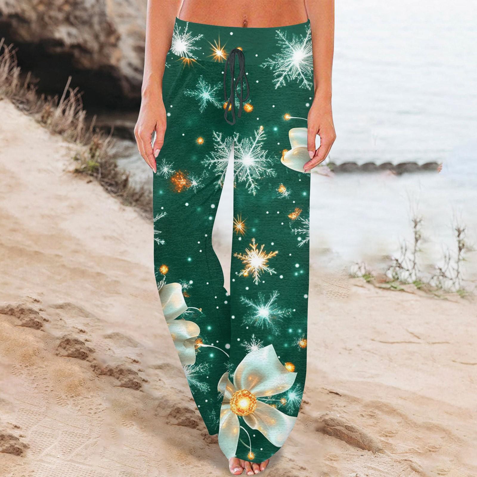 

Женские удобные брюки-слип с рождественским принтом, широкие брюки на шнурке, повседневные брюки XXXL