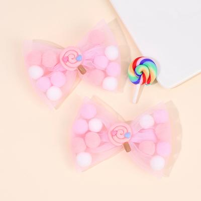 2 Pezzi Popolari Fermagli per Capelli in Rete Color Caramella Fermaglio per Capelli con Palla di Peluche e Fiocco Fermaglio Bastoncino Dolce per Capelli da Bambina Bambini