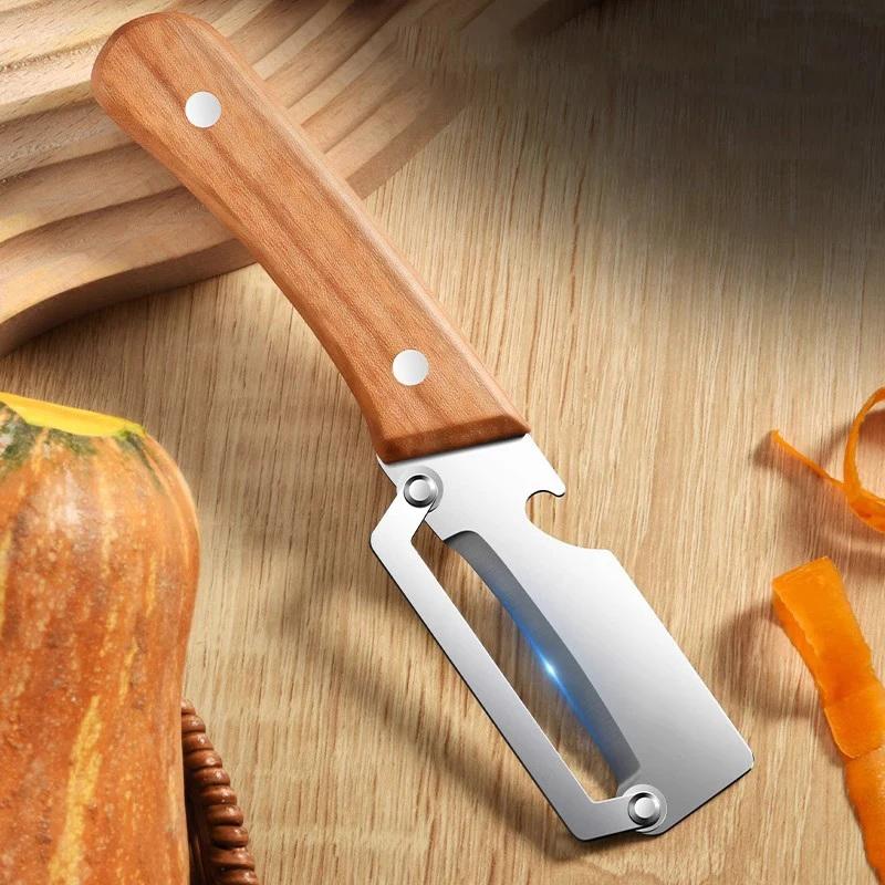 Pelapatate in Acciaio Inossidabile Con Manico in Legno Per Pelare e Affettare Frutta e Verdura | Durevole e Funzionamento Fluido