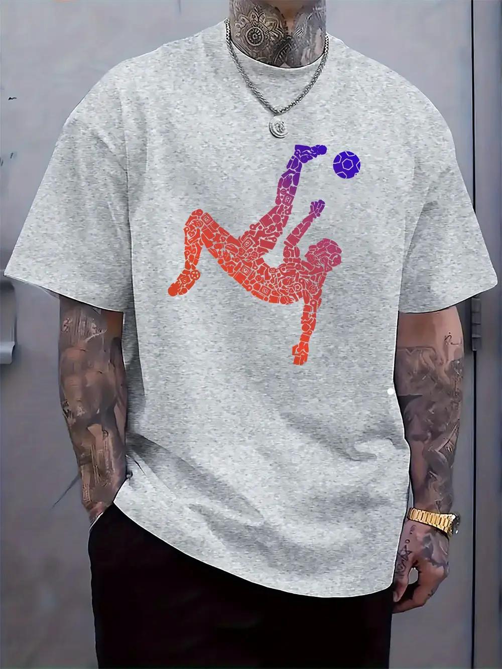 Soccer Player Dynamic Action Print T-shirt - Vibrant Red & Purple Graphic XL