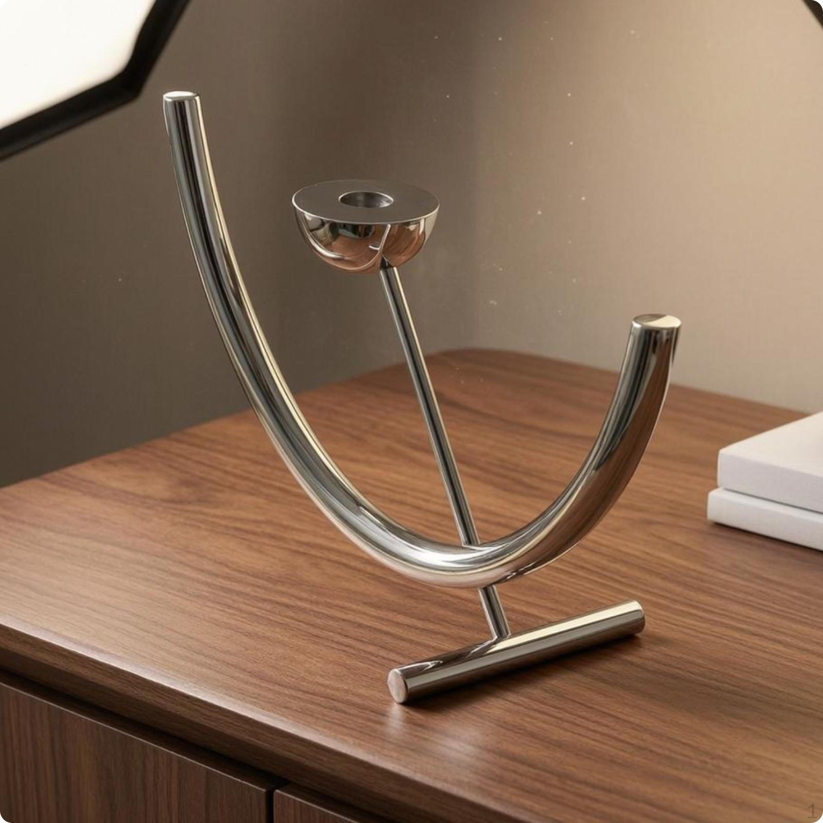 Stainless Steel Candle Holder Minimalist Semicircular Tabletop