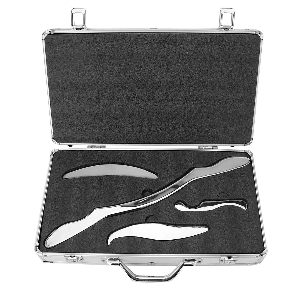 4pcs / set Professional Stainless Steel Gua Sha Scraping Massage Health Care Tools Kit with Aluminum
