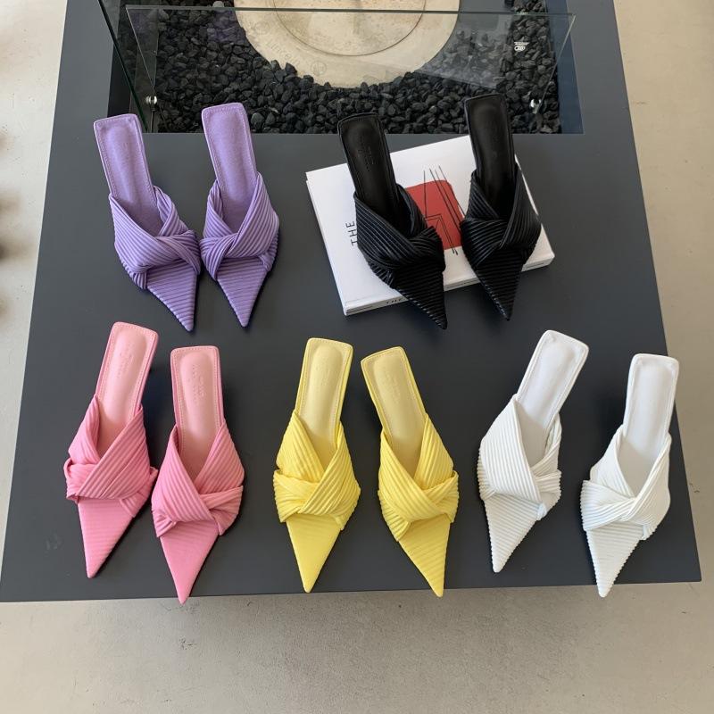 Fashion Thin Heels High-Heeled Shoes Lady Low Candy Colors Slippers Women Summer Slides Pointed Toe Pantofle Fashion 2025 Luxury Rome Sc
