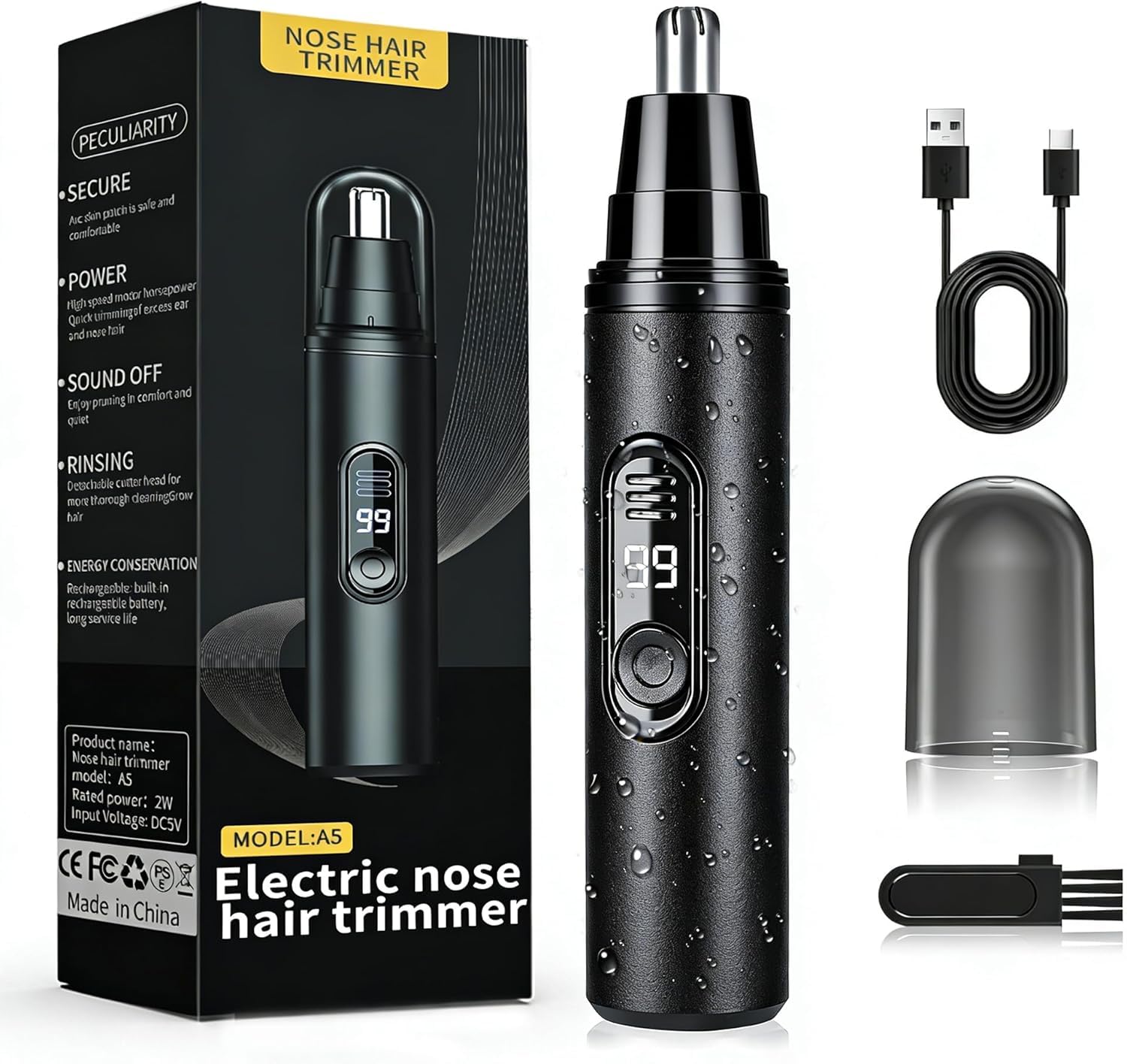 

New Model LCD Battery Level Nose Hair Grooming Suitable for Men and USB Quiet Gentle on Compact and Travel Nose Hair Facial Electric Japanese