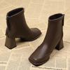 Fashion French Style Ankle Boots for Women High Heels Thick Heels Waterproof Platform Rear Zipper 2025 New Autumn and Winter