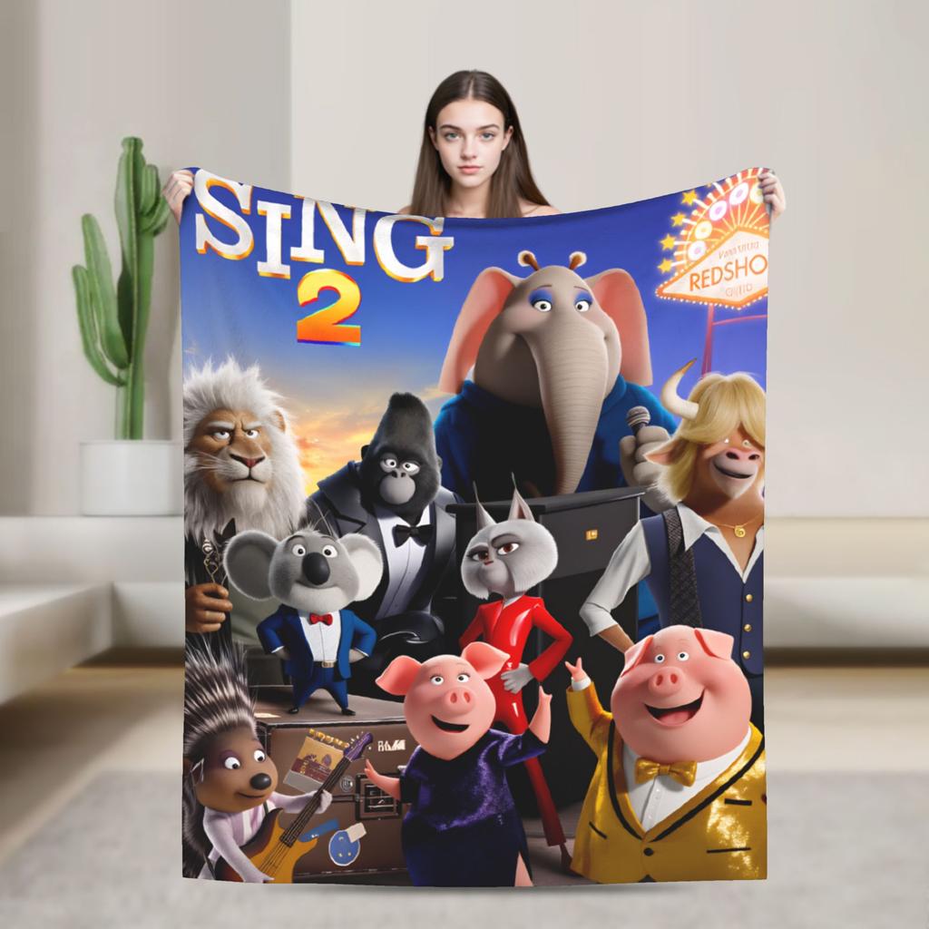 Warm Soft Blanket Camping Sing 2 Movie Characters Buster Ash Bedding Throws Flannel Bedspread For Couch Chair Sofa Bed Cover
