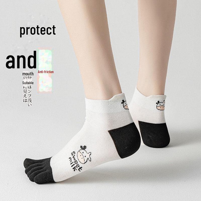 Șosete din bumbac, cu cinci degete, cu degete despicate, pentru femei – dezodorizante, respirabile, care absoarbe transpirația, drăguțe, subțiri, design cu tub scurt de vară.