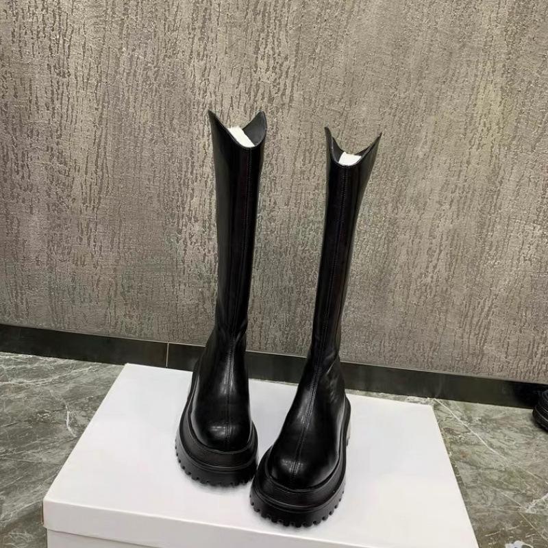 

Spice girl knight boots 2024 new boots women s autumn and winter thick-soled heightening leather boots high elastic thin boots 35 чёрный