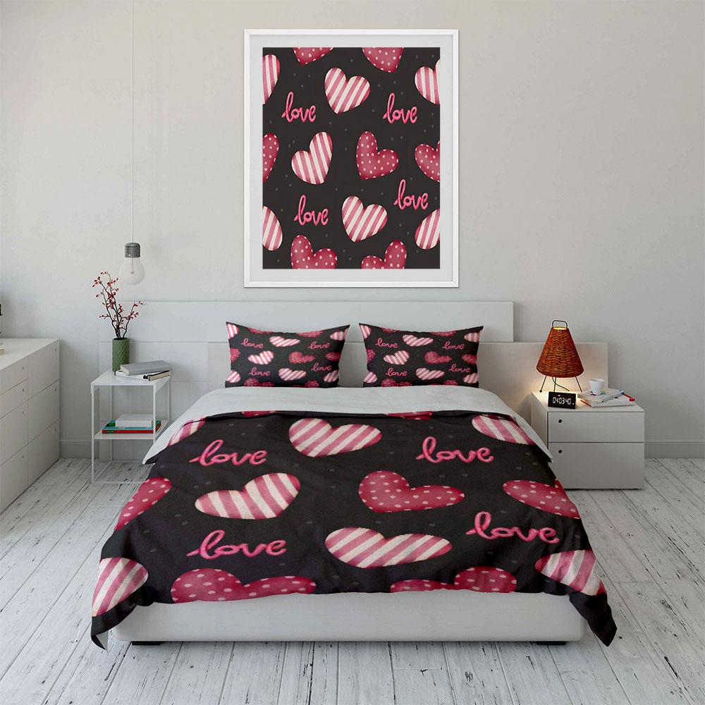 Various Size Romantic Heart-Themed Gift Set  Kid'S And Adults' Bedroom Decor, Exquisite Three-Piece Bedding Set Gift