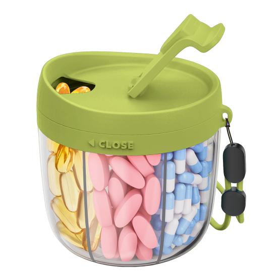 Pill Dispenser with 7 Compartments Anti-Mix Design Easy Access Pill Bottle Organizer Travel BPA-Free Pill Container