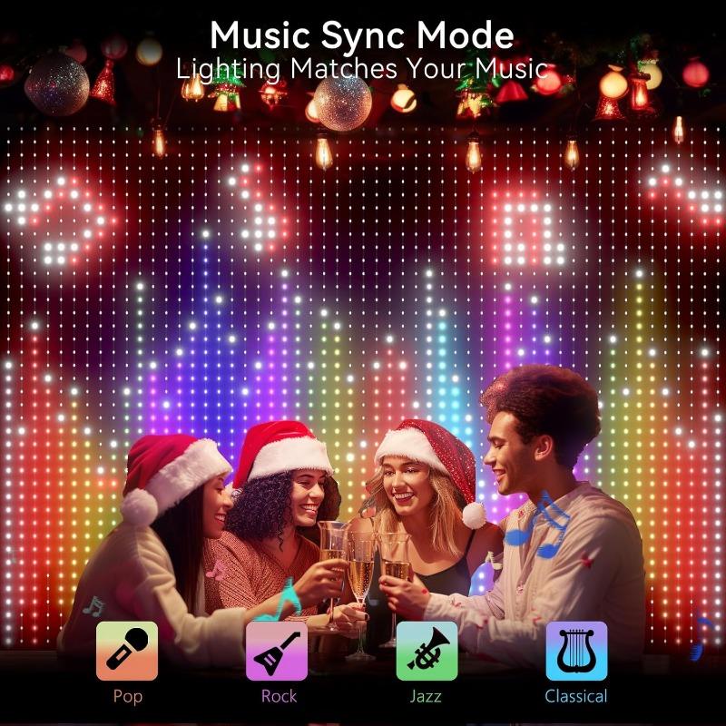 400LED Smart Christmas Curtain Light with APP Remote Control RGB Dimmable DIY Pattern  Home Holiday Party Christmas Decoration
